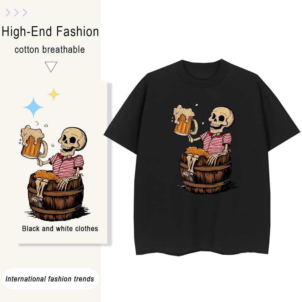 Fashion T-Shirts 230g 100% Cotton Breathable Short Sleeve Spring Summer skull Womens Tshirts Unisex Cartoon Printing L-4XL Clothings
