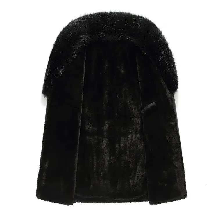 Winter faux fur collar PU leather mens velvet thick warm fluffy coat long sleeved casual black windproof jacket mens plus size 240927
