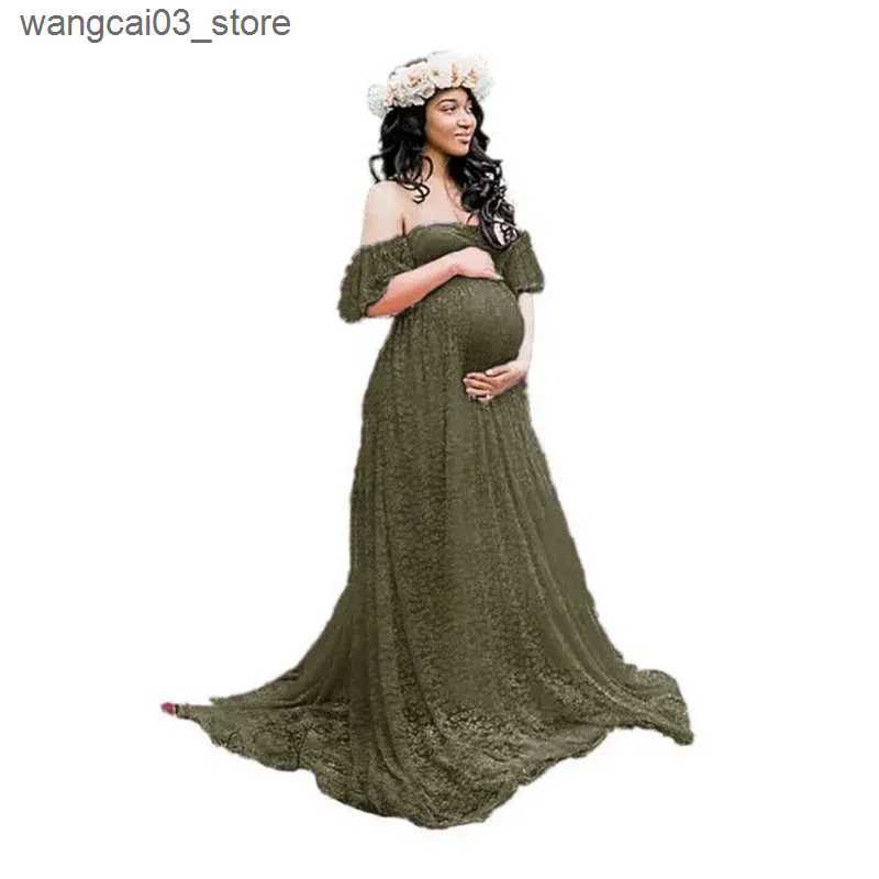 Maternity Dresses Women Maternity Gown Robe for Photo Shoot Pregnancy Clothes Dresses Beautiful Lace Tail Short Sleeve Dress L240910
