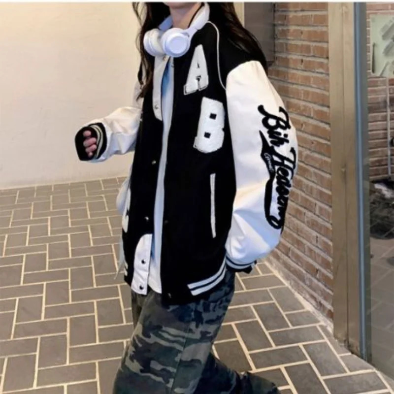 Deeptown retro bomber jacket women Harajuku fashion college uniform university baseball spring jacket oversized streetwear Y2k 241011