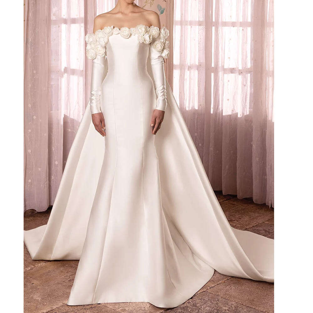 3D wers Wedding Dresses for Elegant Women Off the Shoulder Royal Train Long Sleeve Formal Ocn Dress Vestidos 2024