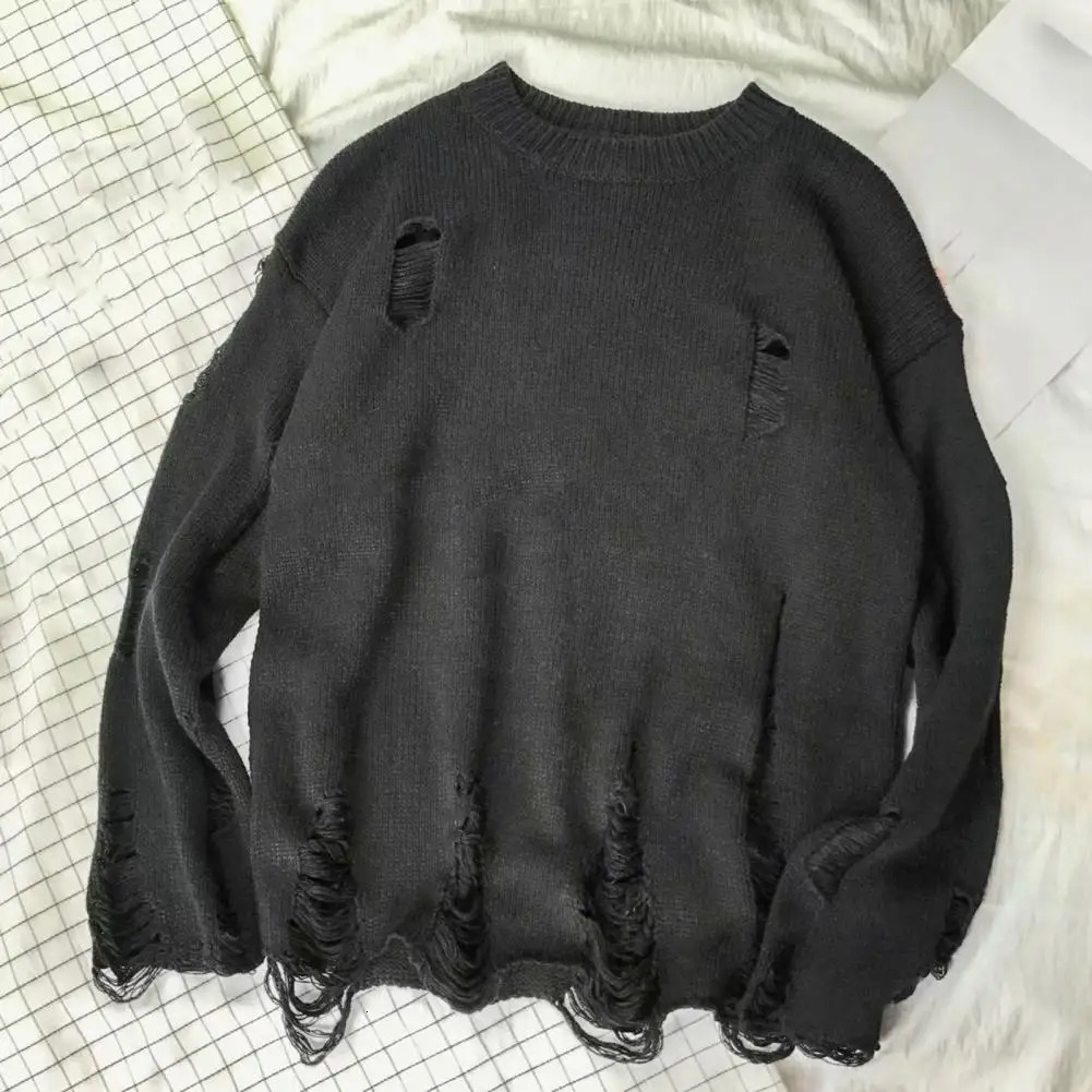Men Sweater Ripped Knit Sweaters Women Streetwear Hip Hop Pullovers Jumper Fashion Oversized Allmatch Winter Clothes 241011