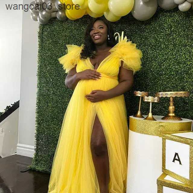 Maternity Dresses Womens Maternity Dress Lace Maternity Gown V Neck Gauze Floating Shoulder Maxi Photography Dress Baby Shower Photo Shoot Dress L2409