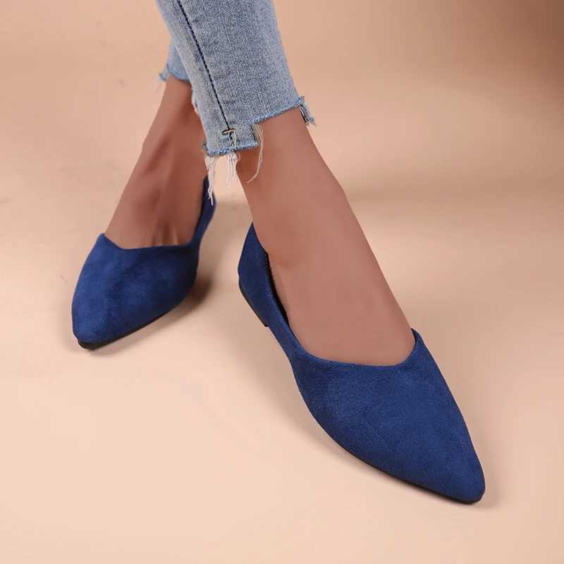 Autumn Spring Pointed Toe Indigo Basic Style Suede Leather Shoes for Women 2024 Fashion Casual Shoes Y241011