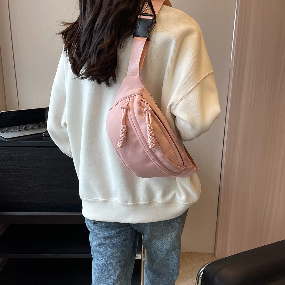 Womens suspender waist bag canvas fashionable running waist bag simple casual solid color portable waterproof waist bag 241008