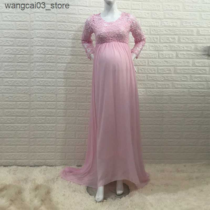 Maternity Dresses Lace Hollow Out Pregnancy Dresses for Photo Session Pregnant Elegant Robe Baby Shower Long Sleeve Maternity Dress Photography L24091