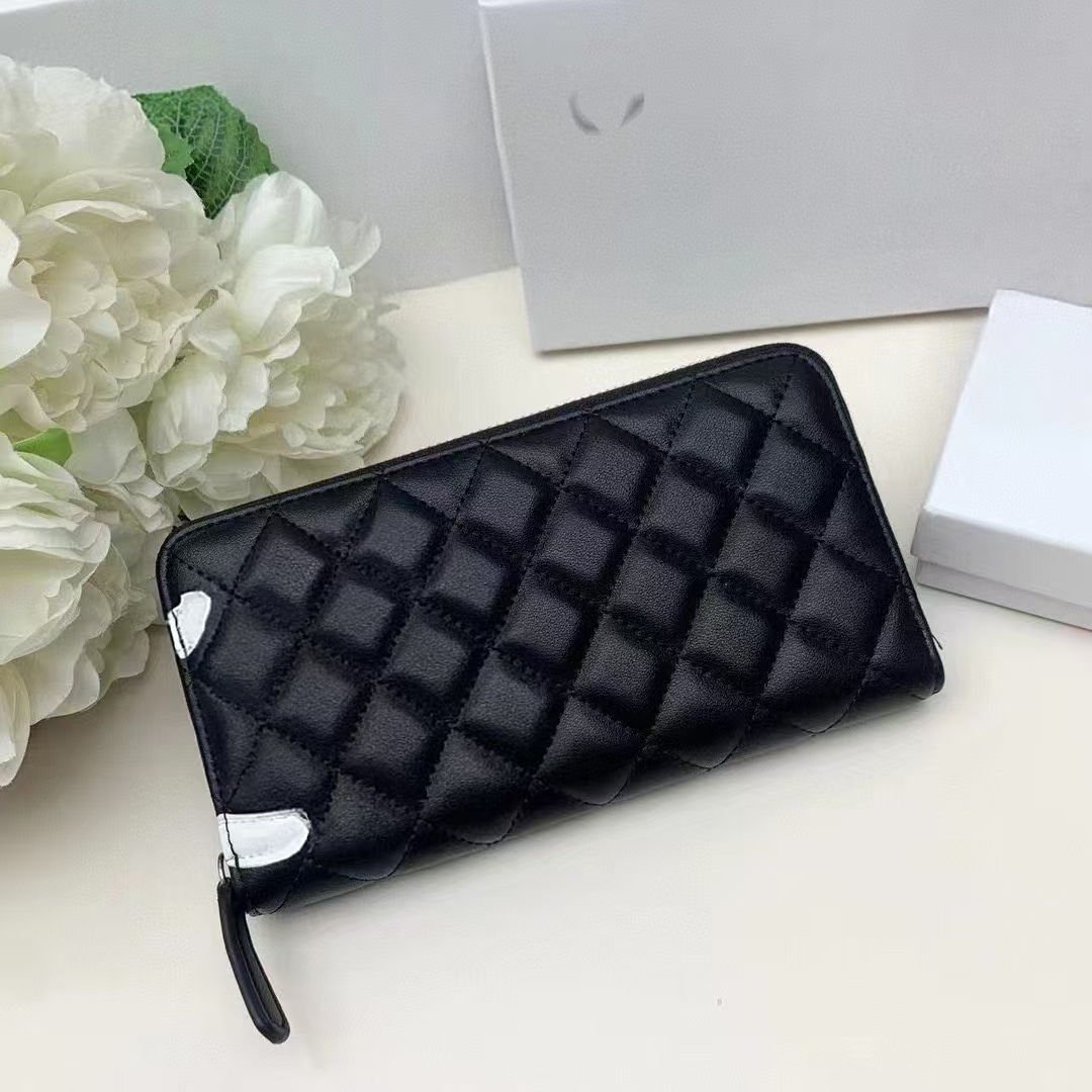 Long Genuine Leather Wallets Designer Fashion Day Clutches Zipper Wallet Purses And Handbags Lady Gift Credit Card Holders Sheep Leather Plaid Money Pocket Bag 2902