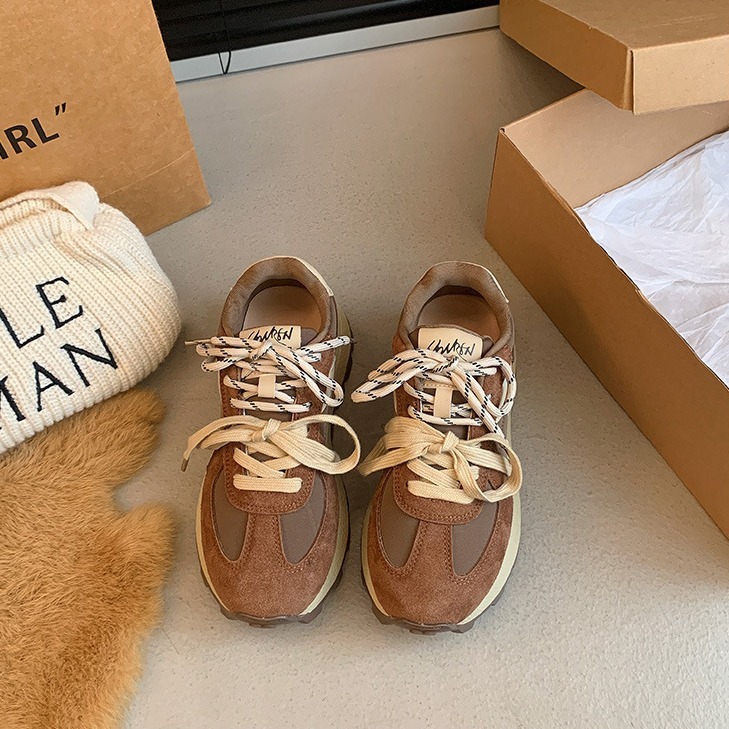 Uniquely designed waffle Forrest Gump women's 2024 autumn new item thick sole height increasing double lace up breathable single shoe