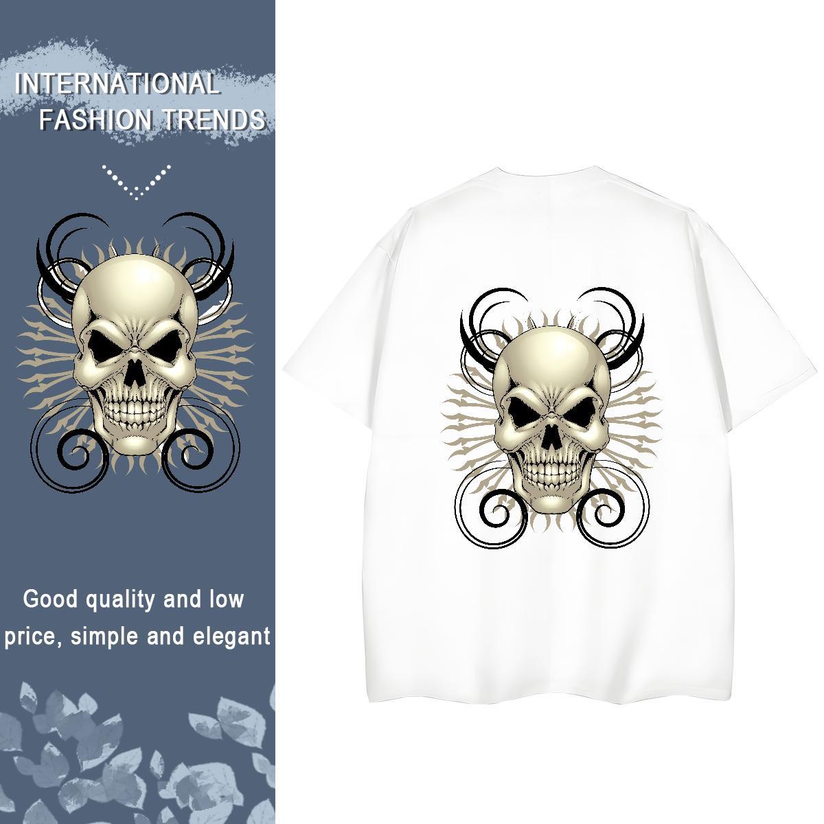 Casual New T Shirt For Woman 230g 100% Cotton Breathable Short Sleeve Casual Daily Wear skull Tshirt for Man Woman Nice DIY Logo Clothes Shirt