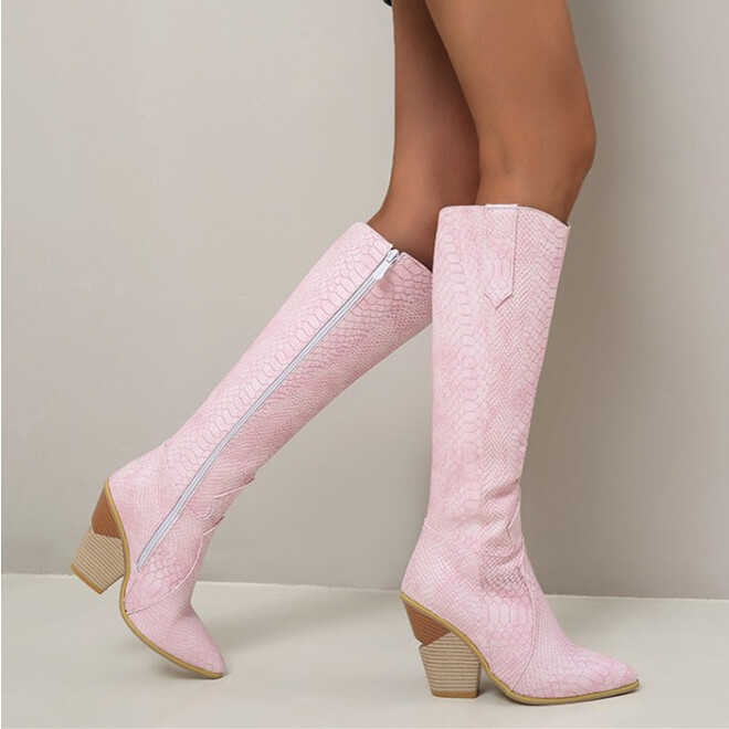 Sexy Pink Martin Boots High-heeled Womens Boots Pink Long Fashion Boots With Thick Heels High Boots 240826