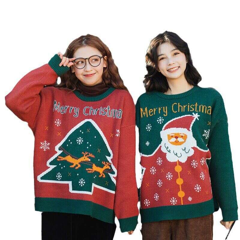 2024 Christmas unisex deer jacquard sweater for autumn and winter, warm knit sweater, round neck pullover