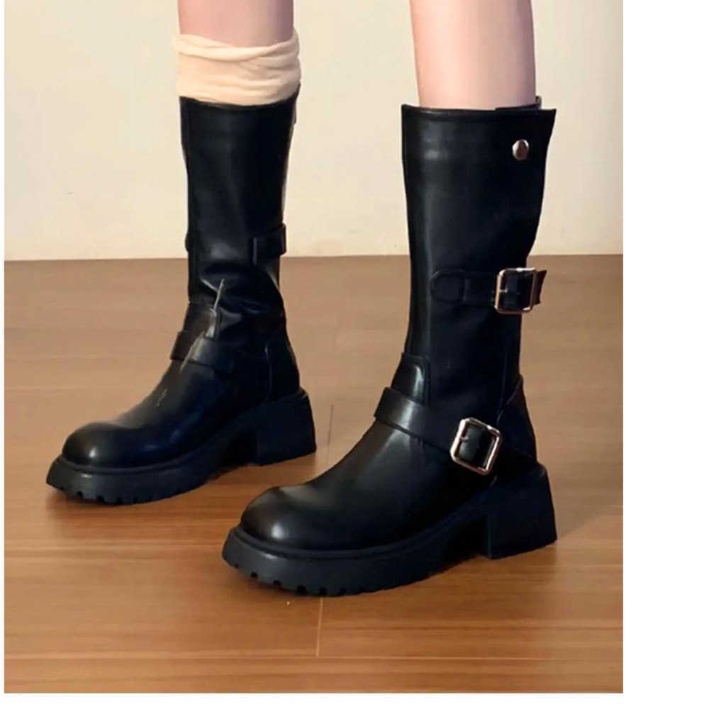British Style Martin Boots For Women Mid Fashion Boots Autumn And Winter Martin Boots Long Boots For Women 240826