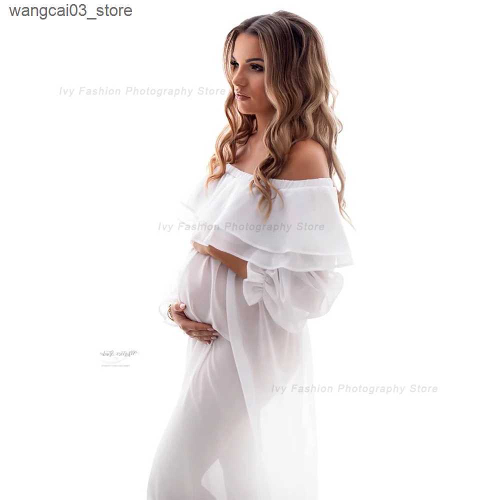 Maternity Dresses Maternity Photography Dress Sexy Transparent Chiffon Tulle Ruffled Dress Clothes For Pregnant Women Pregnancy Photo Shoot Dress L240