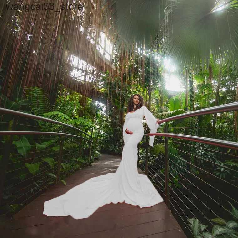 Maternity Dresses Maternity sexy loose trailing maxi dress Photography Lace Split Front White Dress for Photoshoot Dress Fashion Pregnancy Dress L2409