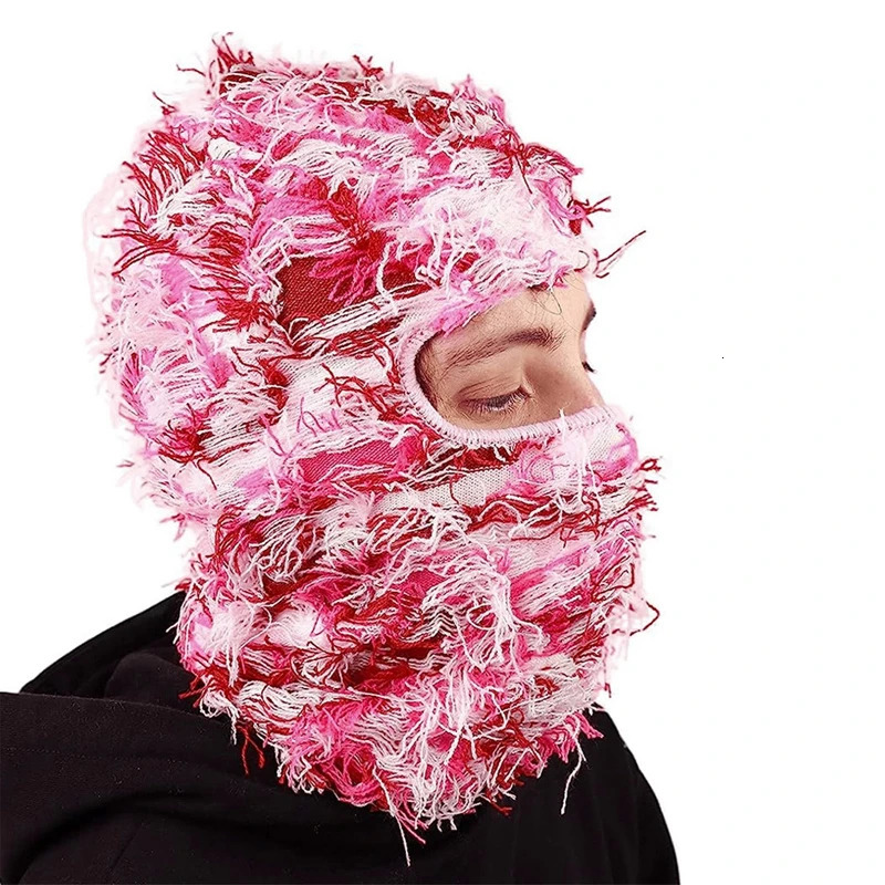 Winter Warm Beanies Distressed Knitted Hat Motorcycle Cool Balaclava Full Face Ski Mask Wool Hip Hop Rock Beanie 241009