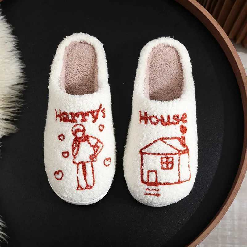 Womens Plush Slippers European American Idol Harrys House Cotton Slippers 2024 Winter New Warm Home Couple Shoes Indoor Shoes Z241011