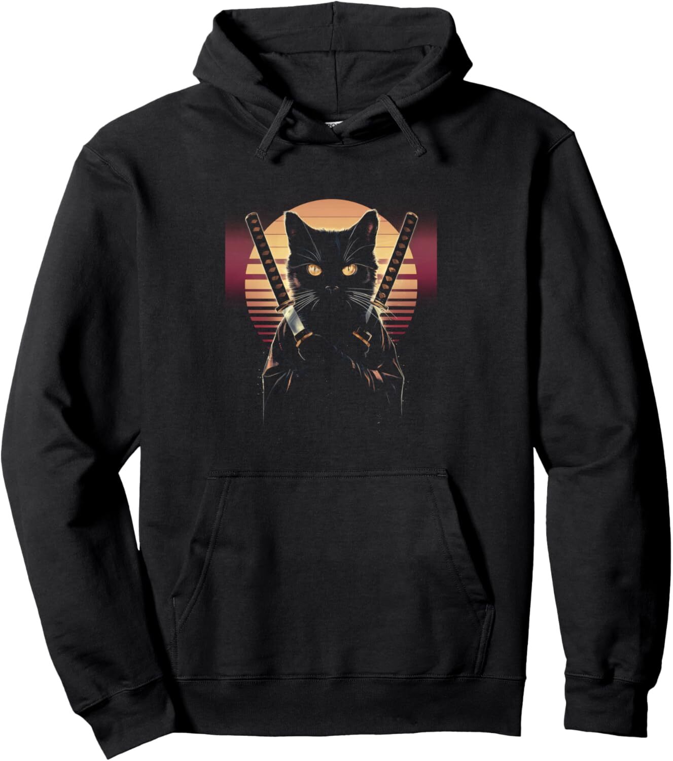 Hoodie for Mens Womens Cat Lover Japanese Sunset Retro Cat Owner Design Pullover Hoodie Graphic Hoodies sweatshirt Pullover Long Sleeve