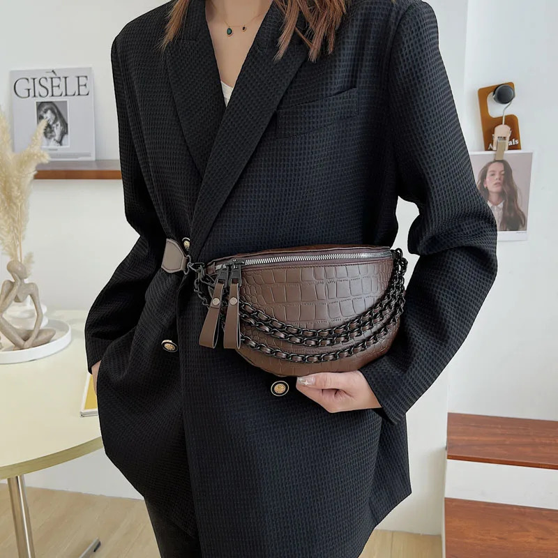 Womens soft leather waist bag autumn item chest bag shoulder bag high-quality chain Fanny bag womens fashion belt wallet 241008