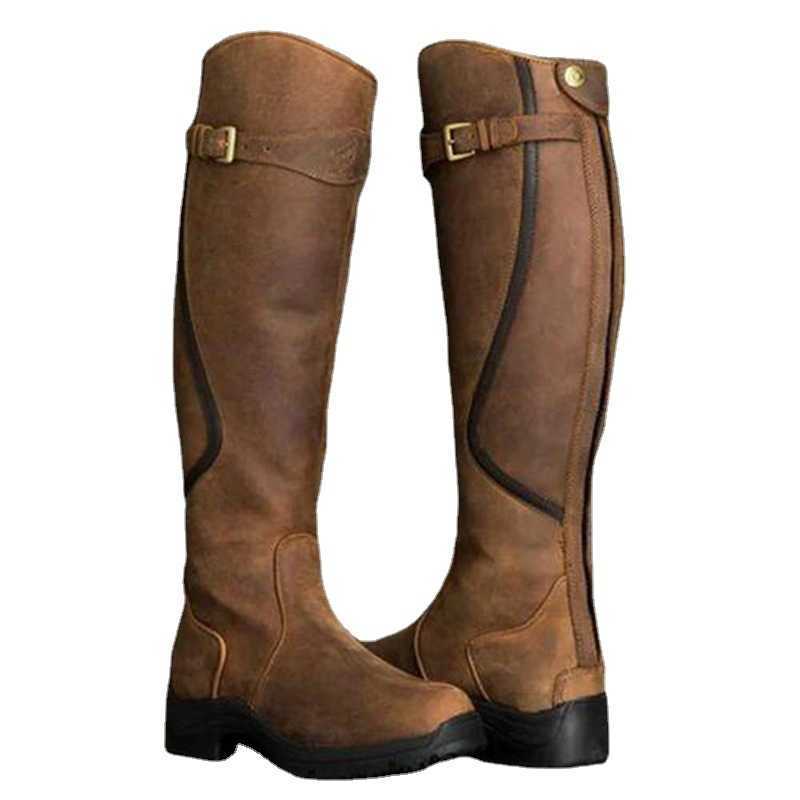 Autumn Winter Martin Boots Tall Long Flat Round Head Fashion Boots Womens Leather Snow Ankle Boots Women Shoes 240826