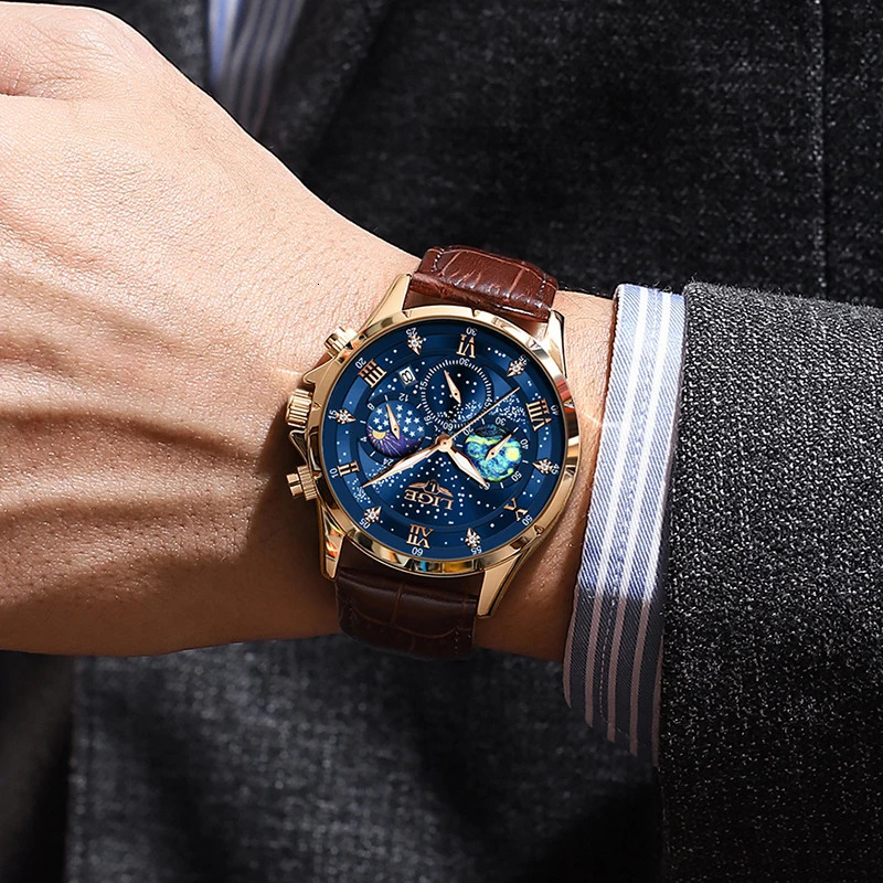 LIGE Mens Watch Casual Sports Watch Mens Waterproof Date Watch Luminous Timing Watch Mens Quartz Leather Watch 241009