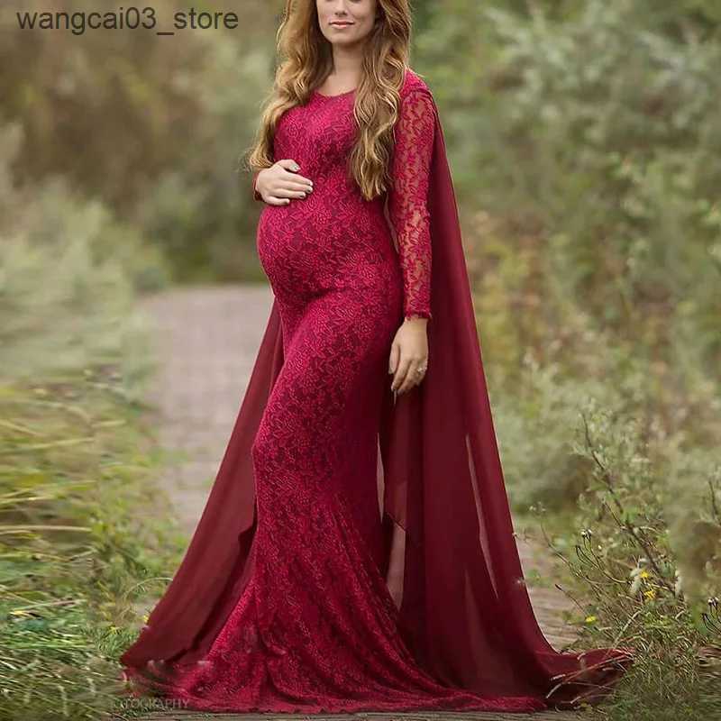 Maternity Dresses Floor Length Lace Dress Elegant Ladies O Neck Long Sleeve Robe Baby Shower Maternity Women Pregnancy Photo Shooting Maxi Dresses L24