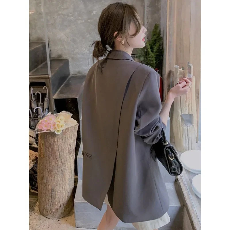 Grey side seam womens small suit jacket spring n emotional niche Western custom 241010