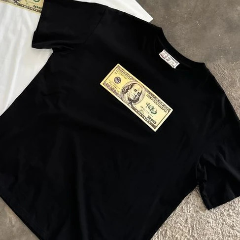 Tshirt Y2K mens Harajuku hiphop dollar bill graphic printing oversized TShirt round neck cotton short sleeved top 241011