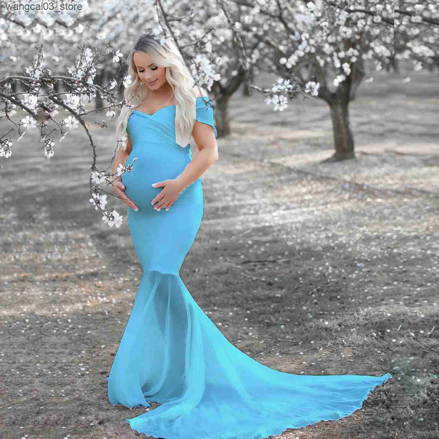 Maternity Dresses Sexy Maternity Shoot Dresses Split Front Long Pregnancy Photography Dress Lace Chiffon Pregnant Women Maxi Gown For Photo Props L240