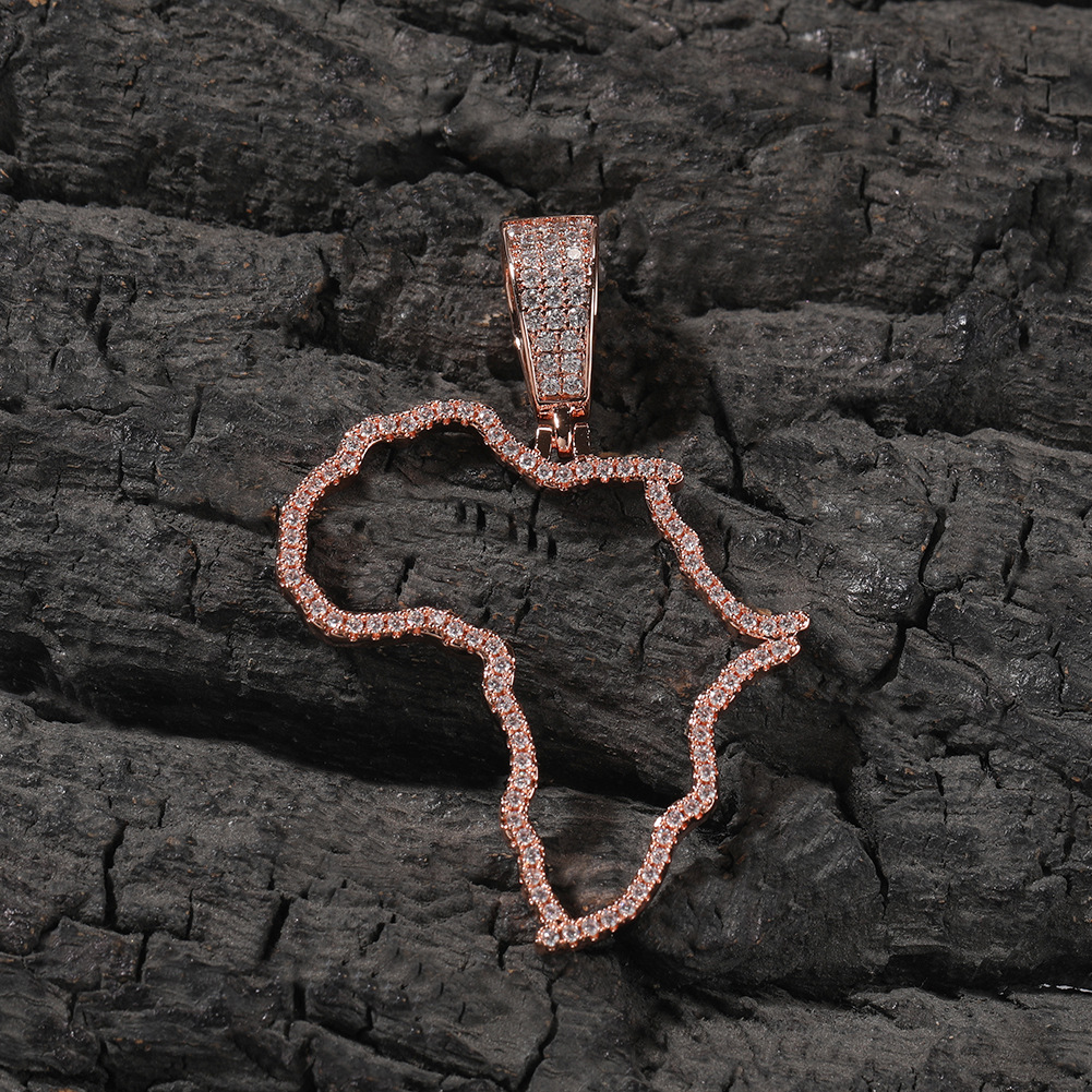 Vintage Hollow Map of Africa Pendant Necklace 5A Zircon Men Women Couple Jewelry