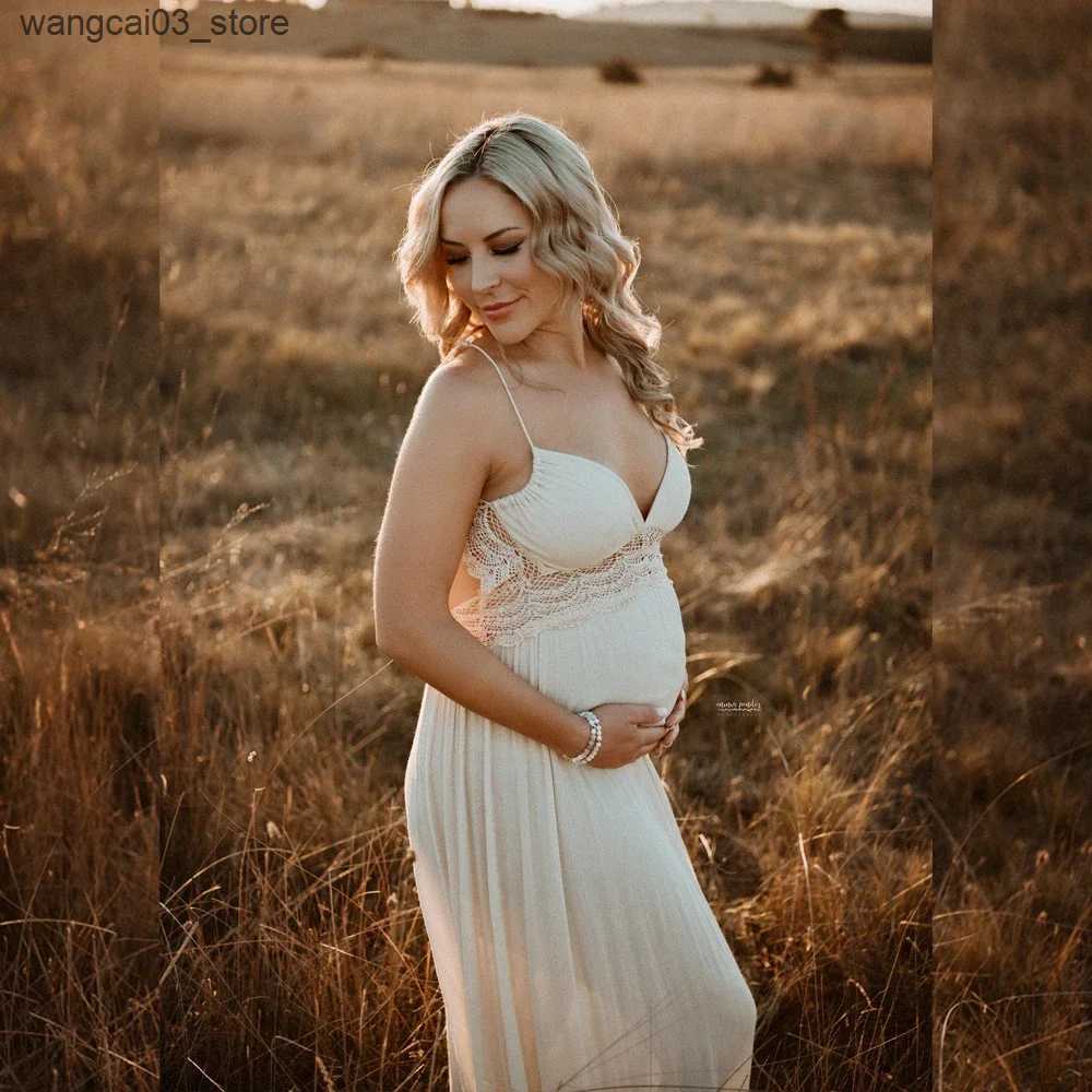 Maternity Dresses Lace Backless Maternity Dresses for Baby Showers Boho Pregnant Dress V-neck Suspender Bohemian Photo Shooting Pregnancy Dress L24091