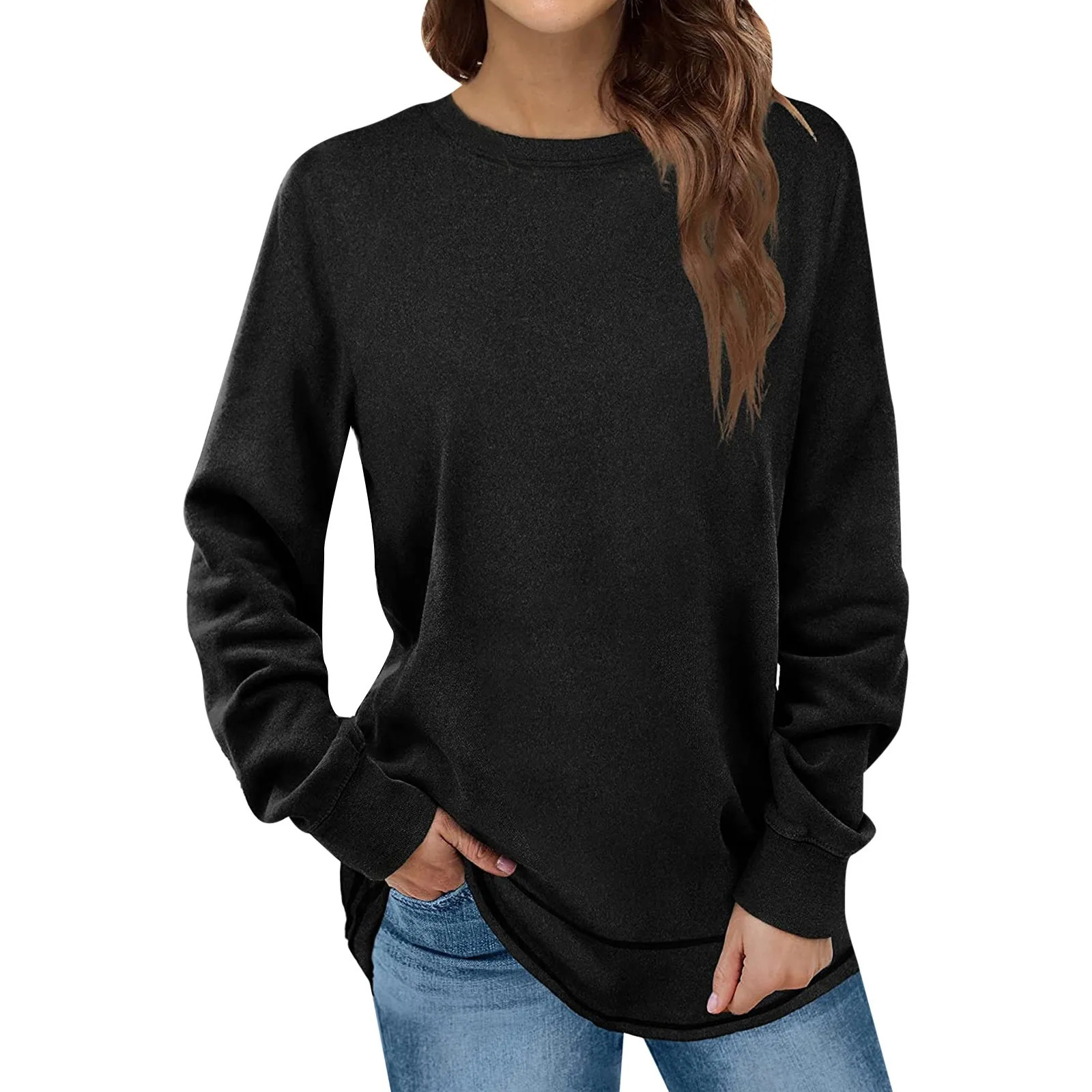 Womens Sweatshirts Soild Large For Women Crewneck Long Sleeve Fashion Shirts Tops Christmas Shirts Women Hoodies 241011