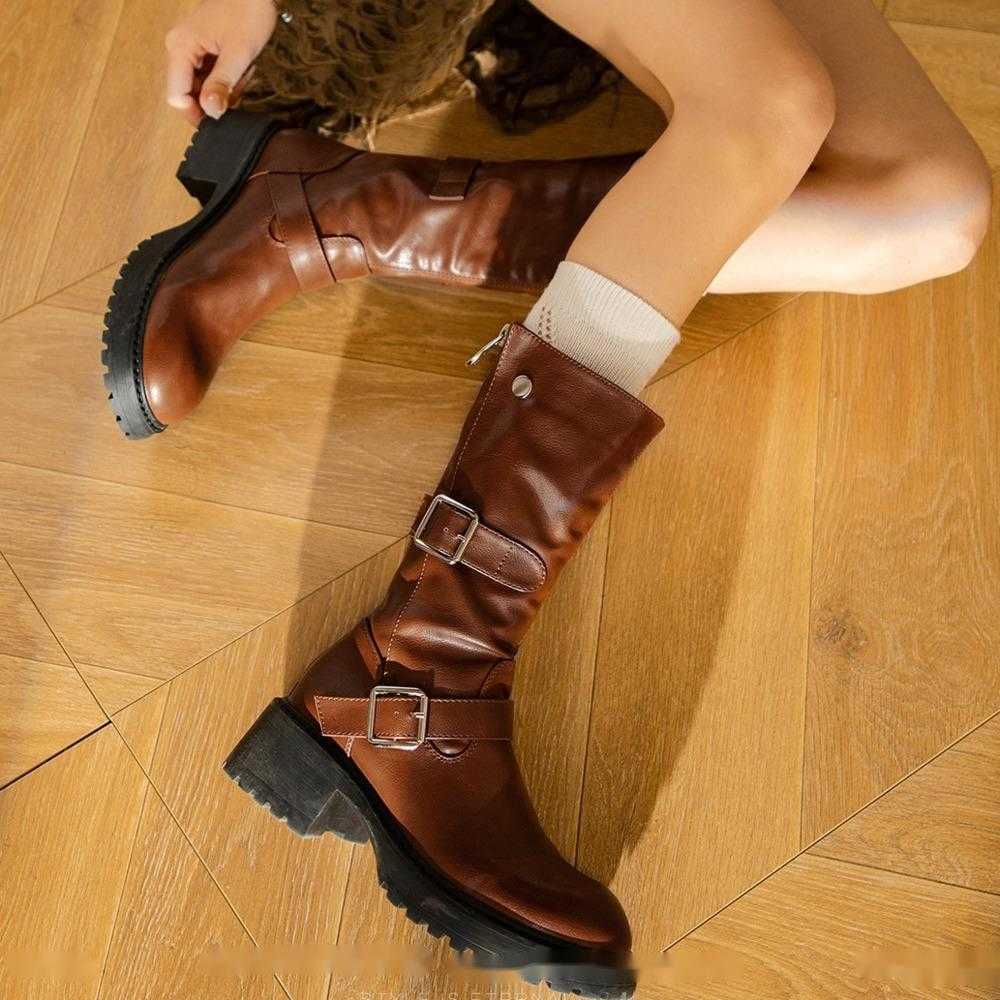 British Style Martin Boots For Women Mid Fashion Boots Autumn And Winter Martin Boots Long Boots For Women 240826