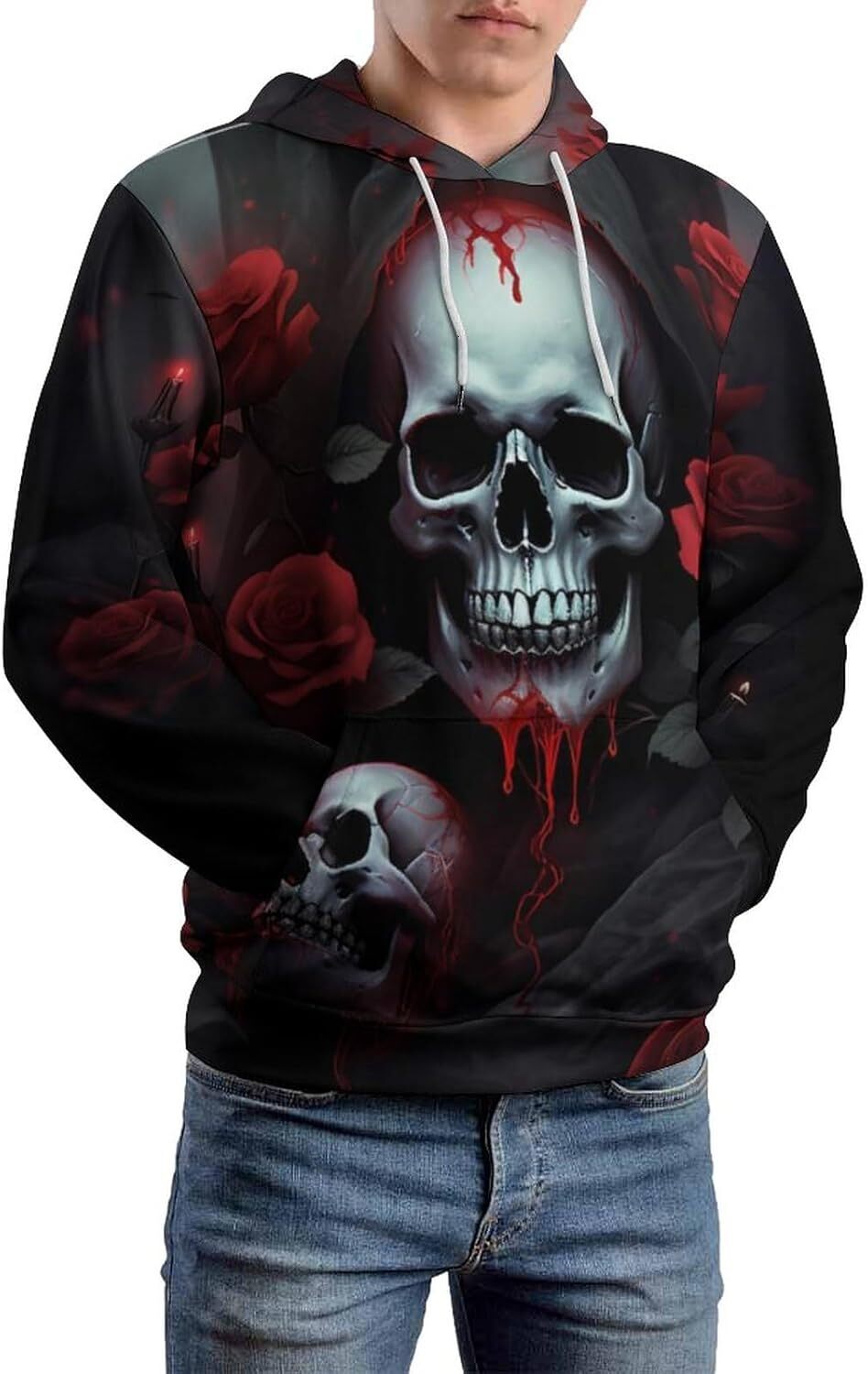 Hoodie for Mens Womens Skull Pullover Hoodie for Men Long Sleeve Crweneck 3D Printed Casual Pullover Hoodie for Men Trendy Gym Men Hoodies Graphic