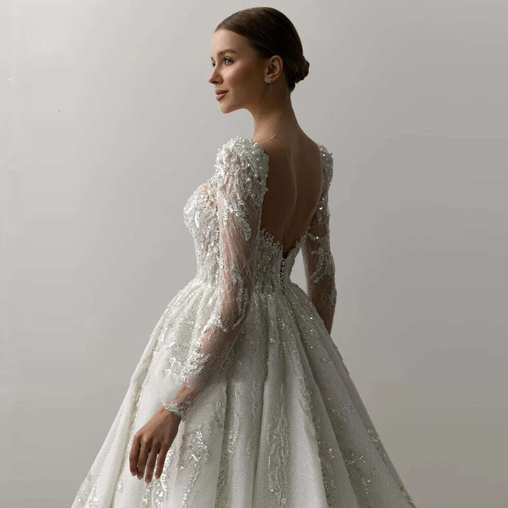 Elegant A e Bridal Gowns2024 Square Neck Long Sleeve Wedding Dress Tailor Made Lace Beaded High Quality Women Clothing
