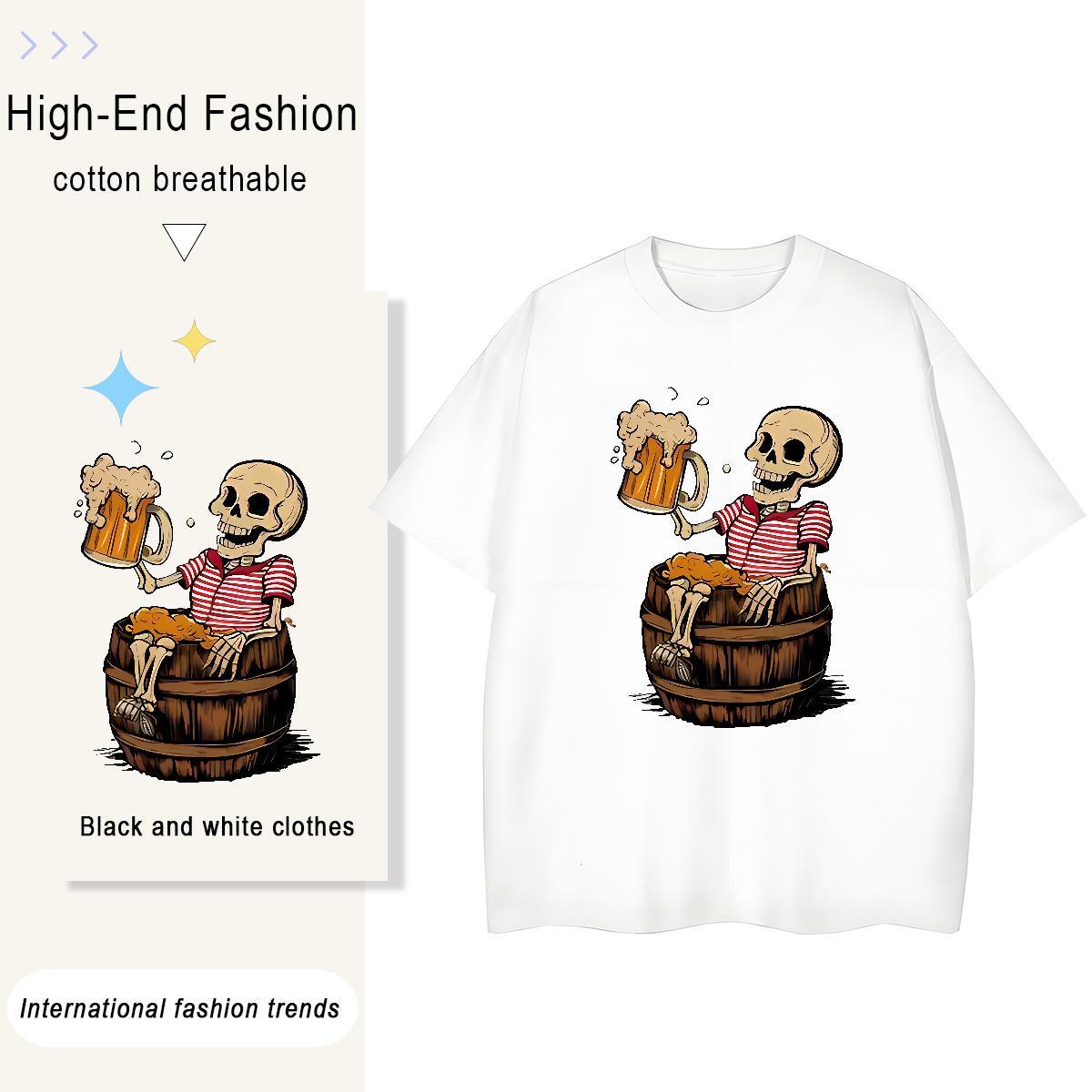 Fashion T-Shirts 230g 100% Cotton Breathable Short Sleeve Spring Summer skull Womens Tshirts Unisex Cartoon Printing L-4XL Clothings