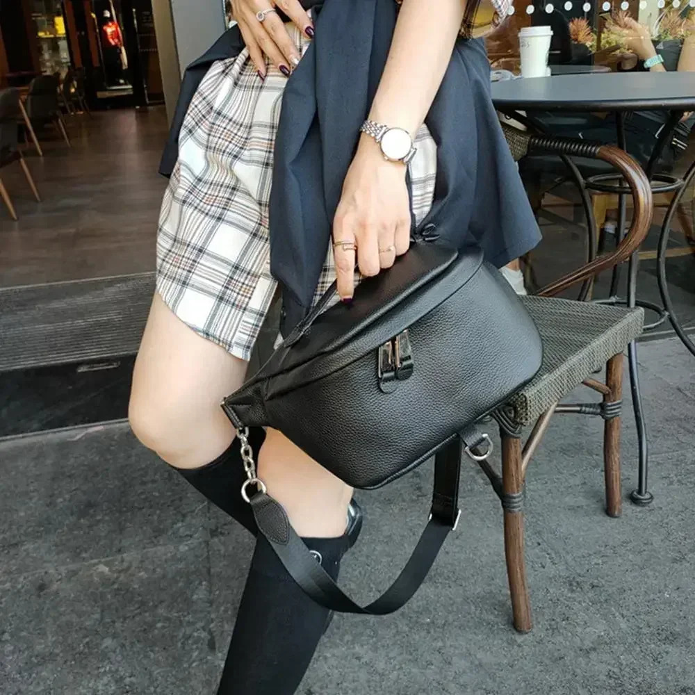 Womens waist bag bag high-quality womens genuine leather bag Fanny bag 241008