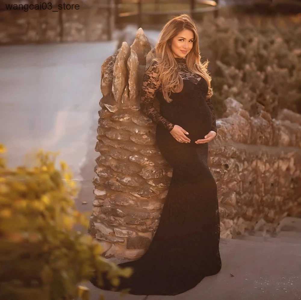 Maternity Dresses Lace Sexy Maternity Photography Dresses Boat Neck Pregnancy Shoot Dress With Long Train Women Maxi Maternity Gown Photo Props L24091
