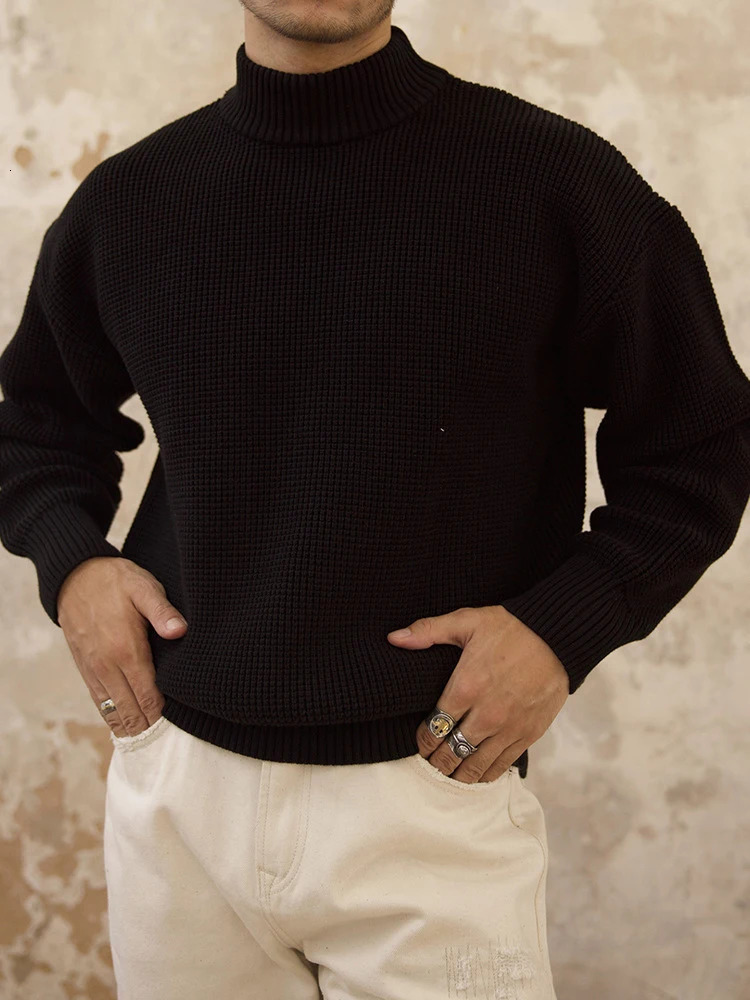 Vintage Turtleneck Sweater Men Long Sleeve Solid Color Knitwear Mens Jumper Tops Spring Fashion Knitting Pullover Male Sweaters 241007