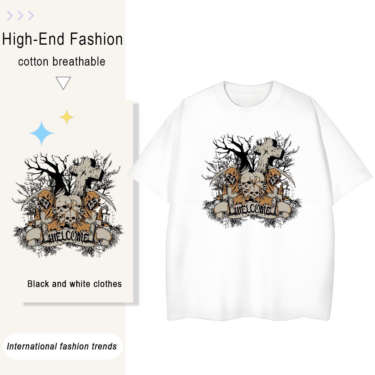 New Arrival T Shirt For Woman 230g Pure Cotton O-Neck Short Sleeve Street Wear skull Womens Tshirts 5A Plus Size Custom Tees Shirts