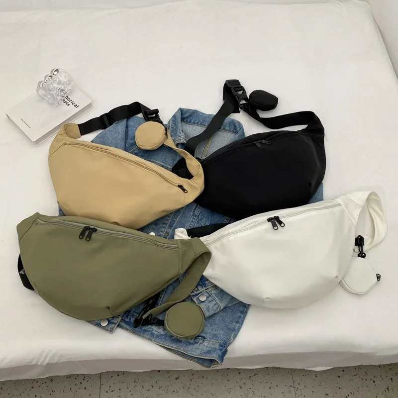 Nylon zipper product waist bag solid color neutral style casual cross body bag soft simple fashion chest bag 241008