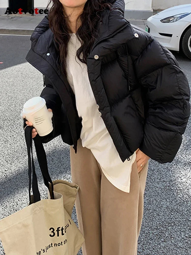 Aotvotee Winter Coat Womens Parkas Hoodie Crop Thickened Warm Casual Loose Jacket Korean AutumnWinter Fashion Cotton 241010