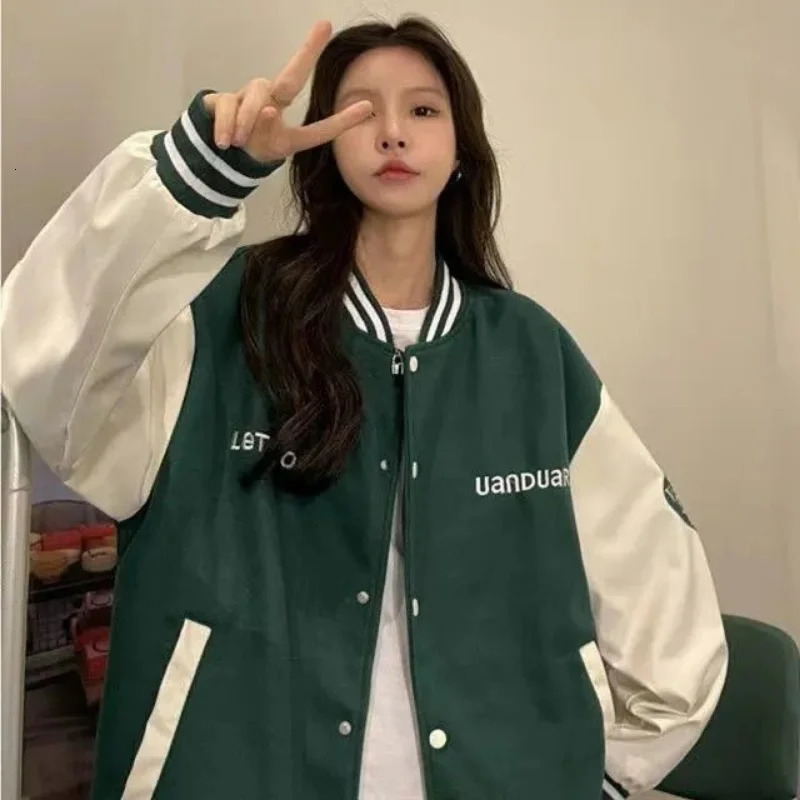 Fashion baseball jacket womens retro streetwear university uniform jacket Harajuku autumn bomber thin jacket 241011