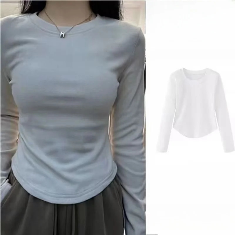 Autumn Winter Long Sleeved ONeck Slim Basic Womens TShirt Solid Color AllMatch Classic Casual Top Trend Warm Street Wear 241011