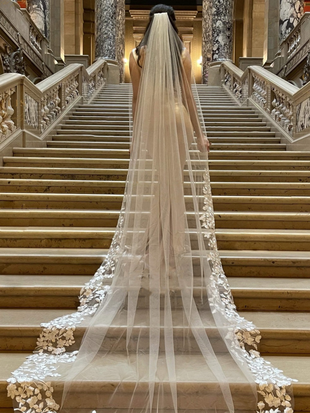 Vintage Wedding Veil Appliques One Layer Long Chapel Length Veils Applique Edge Custom Made Bridal Accessories High Quality