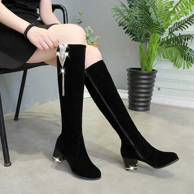 Autumn Winter Long Fashion Boots With Thick Heels High Heels Leather Womens Snow Boots Side Zipper High Leg Slender Ankle Boots For Women 240826