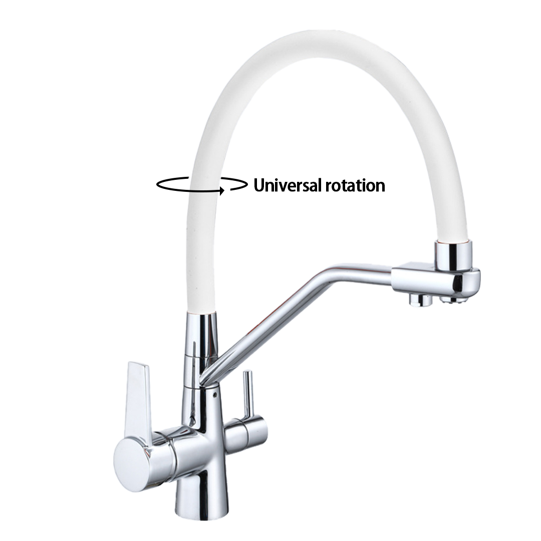 Kitchen faucet brass faucet hot and cold water faucet pure water faucet any retractable double handle faucet white tube