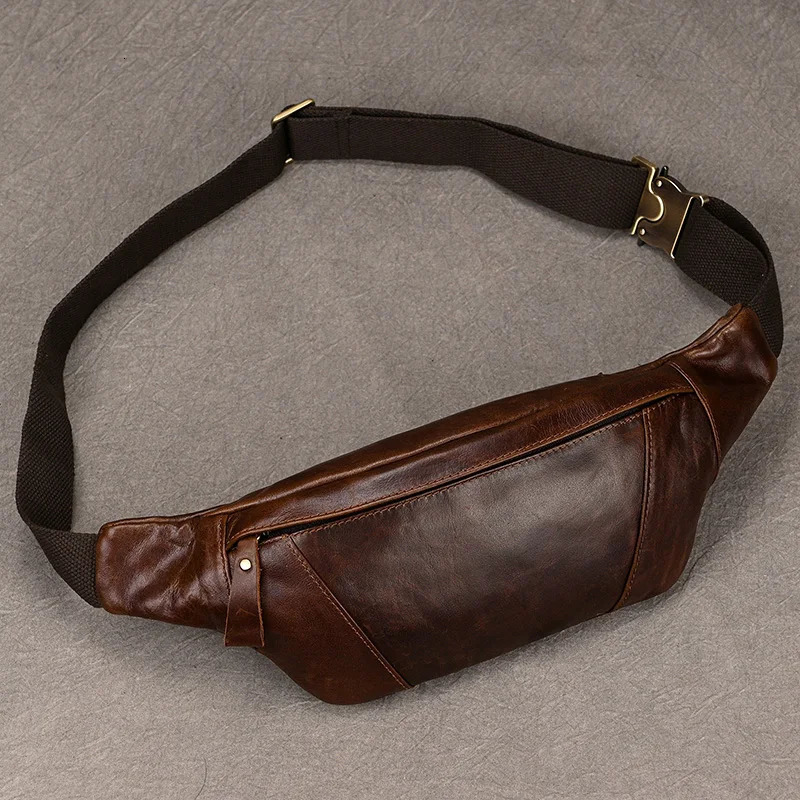 Mens leather chest bag cross body shoulder bag mens leather waist bag outdoor sports shoulder bag 241008