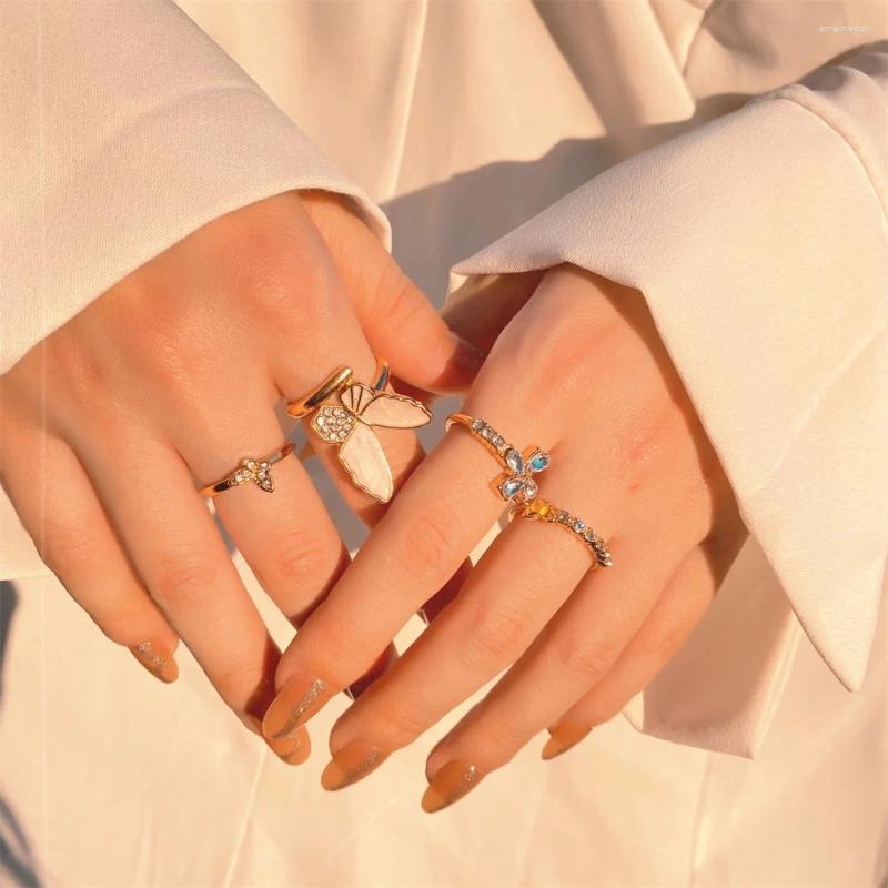 Bohemian Cluster Rings: Style 6pcs/Set Crystal Wedding Ring Set for Women Men, Unique Geometric Moon and Star Jewelry Accessories 4