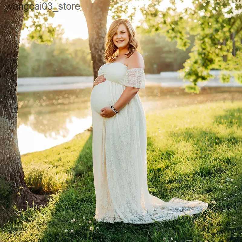 Maternity Dresses Maternity Wedding Dress Sexy Lace Photography Props Pregnancy Woman Photo Shoot Pregnant Baby Shower Clothes Cotton Maxi Gown L24091