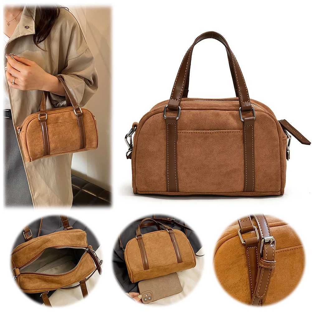 Ladies Suede Tote Bag Adjustable Strap Top Handle with Interior Pocket Zipper Handbag for Work Travel 241011